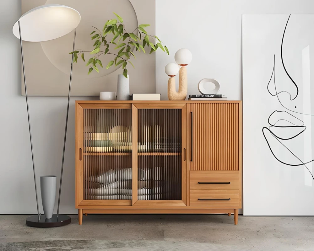 wood sideboard with glass doors